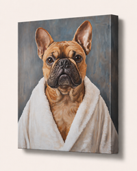 Canvas print of a dog wrapped in a blanket on a white background