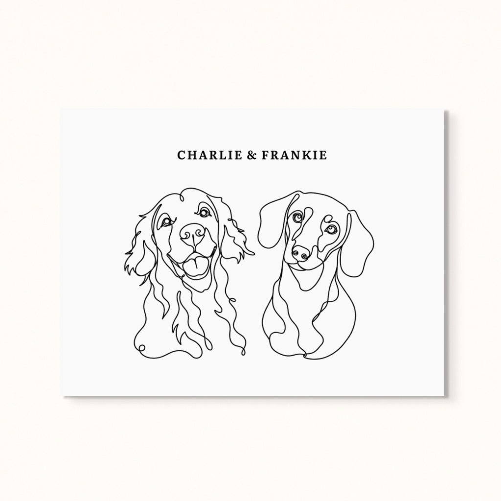 Custom Pet Portrait - Line Drawing Two Pet Portrait