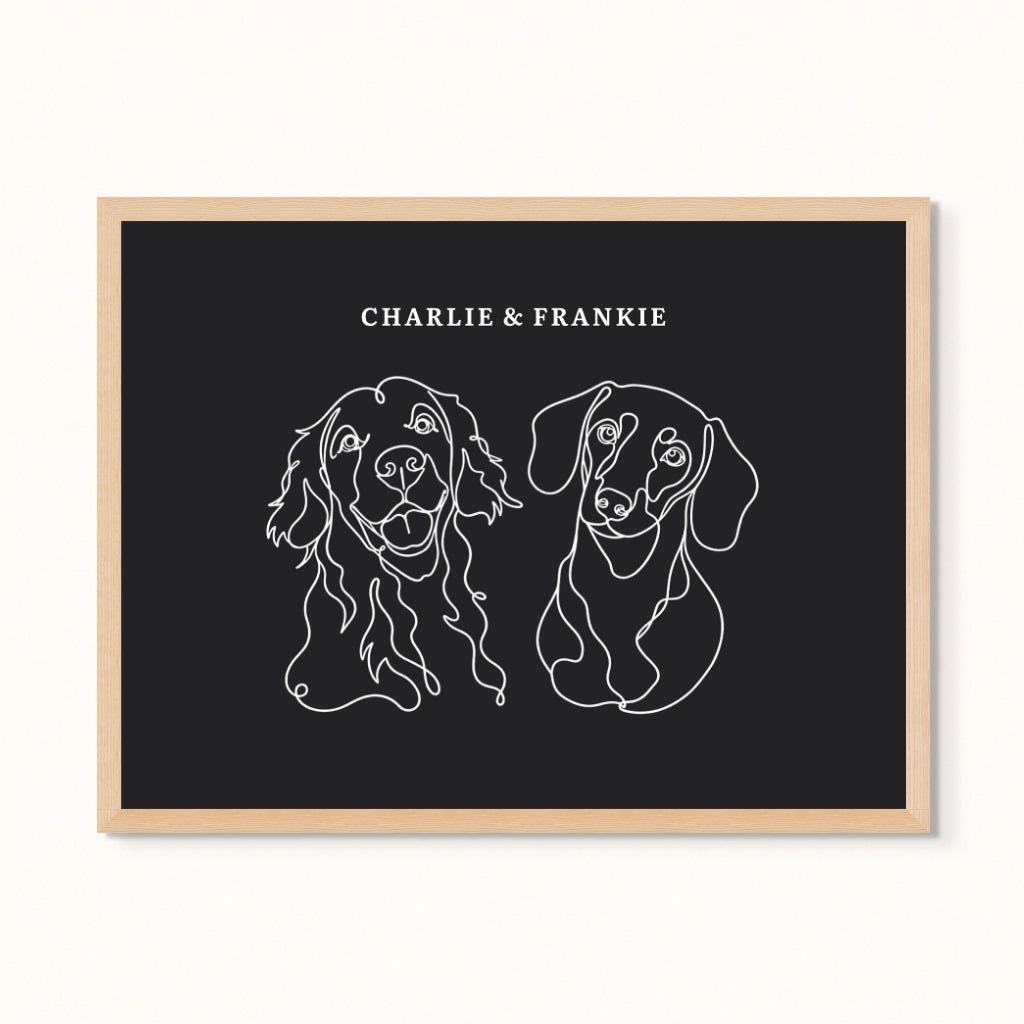 Custom Pet Portrait - Line Drawing Two Pet Portrait