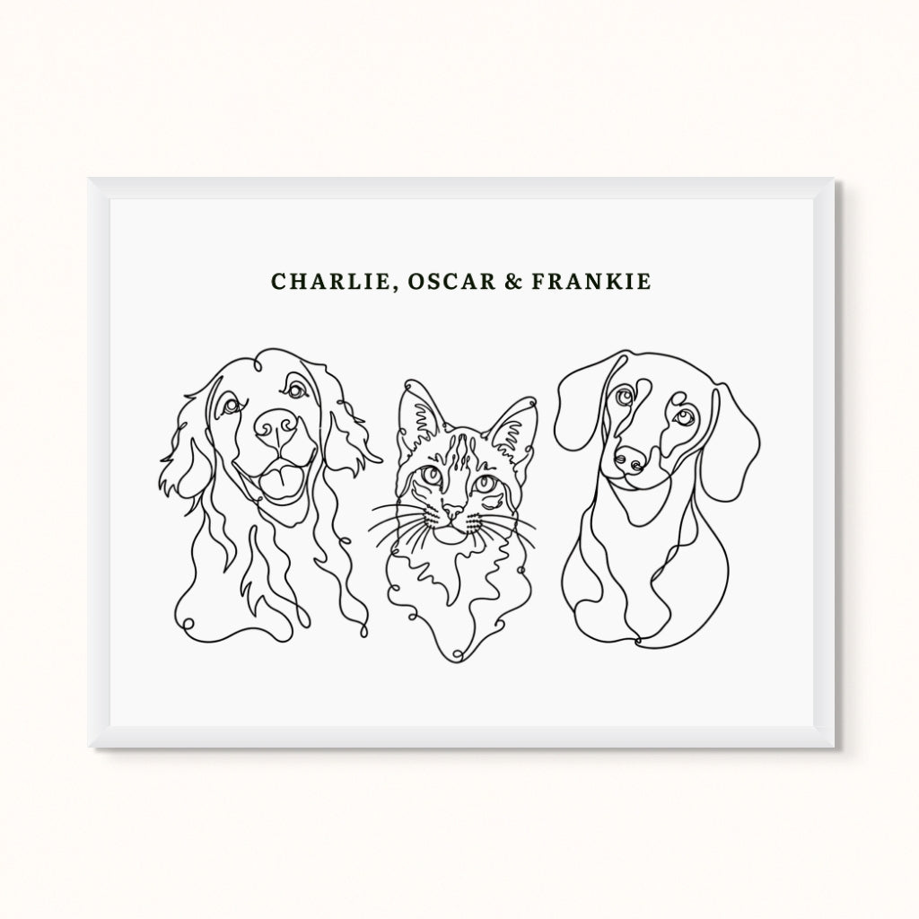 Custom Pet Portrait - Line Drawing Three Pet Portrait