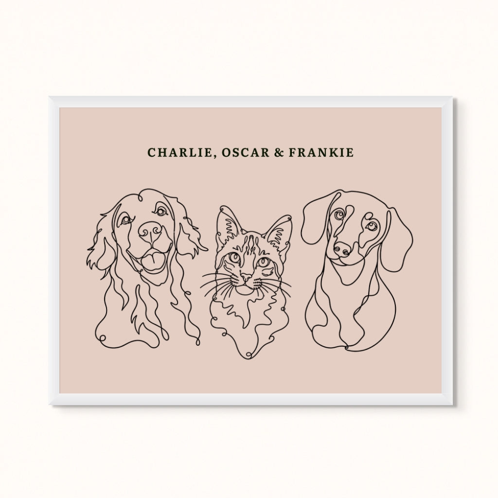 Custom Pet Portrait - Line Drawing Three Pet Portrait
