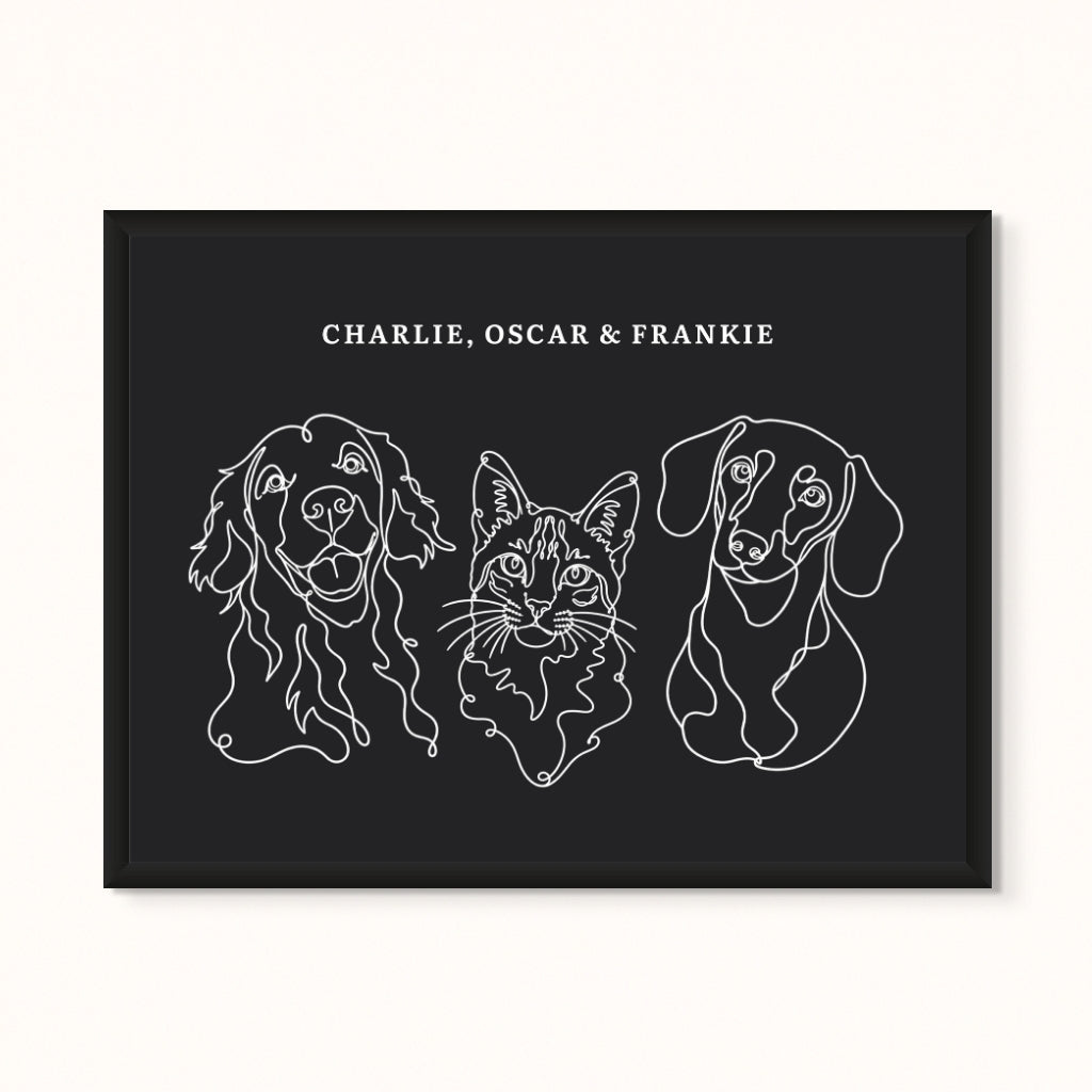 Custom Pet Portrait - Line Drawing Three Pet Portrait