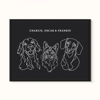 Custom Pet Portrait - Line Drawing Three Pet Portrait