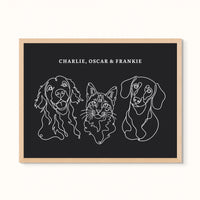 Custom Pet Portrait - Line Drawing Three Pet Portrait