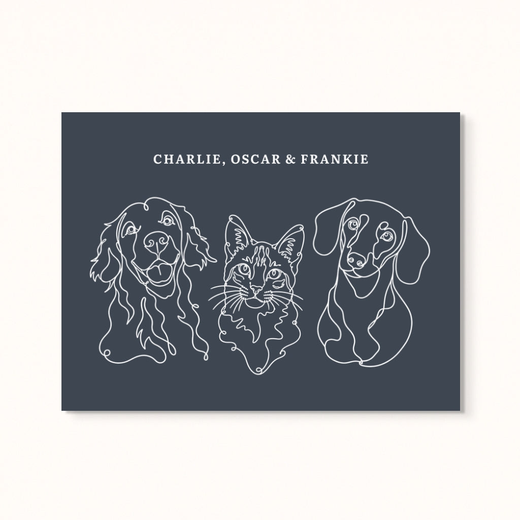 Custom Pet Portrait - Line Drawing Three Pet Portrait