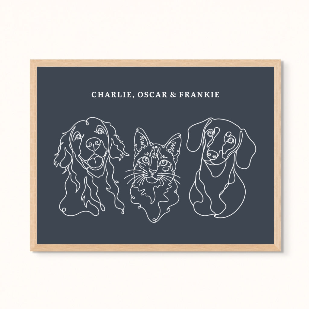 Custom Pet Portrait - Line Drawing Three Pet Portrait