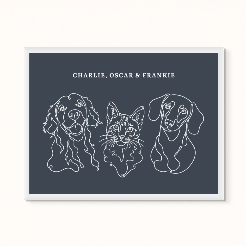 Custom Pet Portrait - Line Drawing Three Pet Portrait