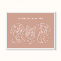 Custom Pet Portrait - Line Drawing Three Pet Portrait