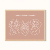 Custom Pet Portrait - Line Drawing Three Pet Portrait
