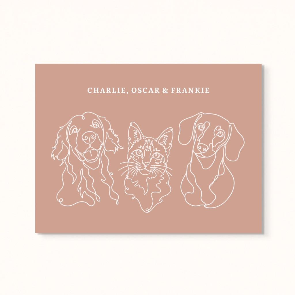 Custom Pet Portrait - Line Drawing Three Pet Portrait