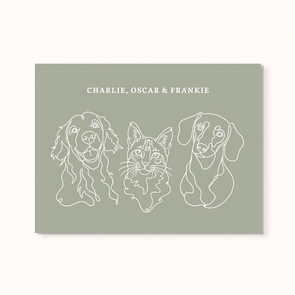 Custom Pet Portrait - Line Drawing Three Pet Portrait